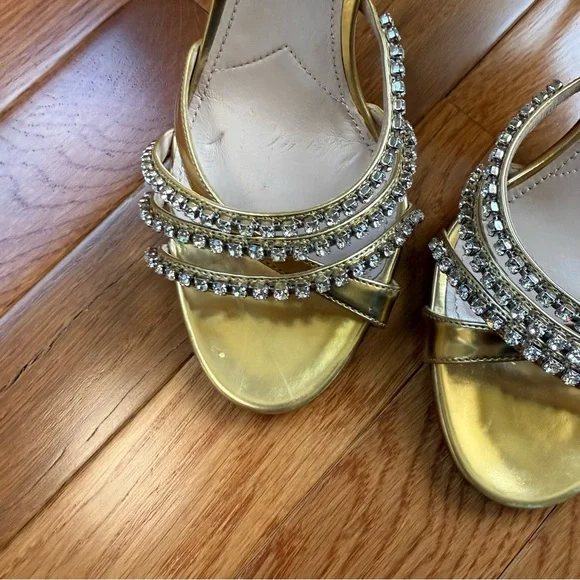 Pre-owned Miu Miu Gold Crystal Embellished Heels 38.5 - Picture 5 of 13